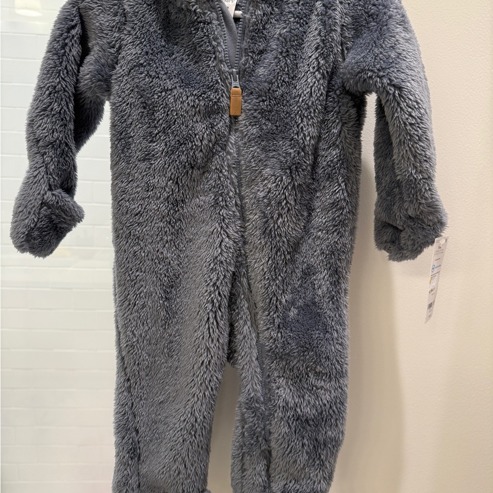 Carter's Plush Gray Fleece Kids One-Piece Footie